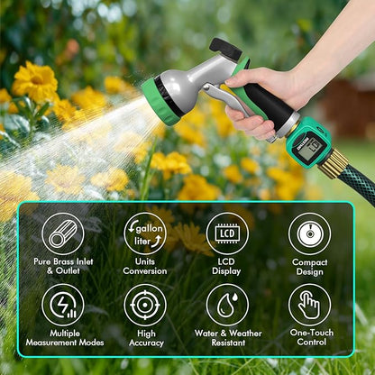 [2 Pack] RESTMO Water Flow Meter, Pure Brass Inlet & Outlet | 4 Measure Modes | Display Gallon/Liter Usage and Flow Rate | Ideal to Outdoor Garden Hose, Lawn Sprinkler Watering, RV Water Tank Filling