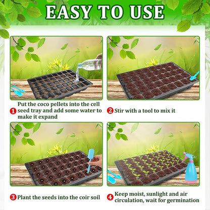 Halatool 2 Pack Seed Starter Trays with 80 Pcs Coco Pellets, Greenhouse Indoor Seed Germination System for Herbs Vegetables Flowers, Seed Starter Kit