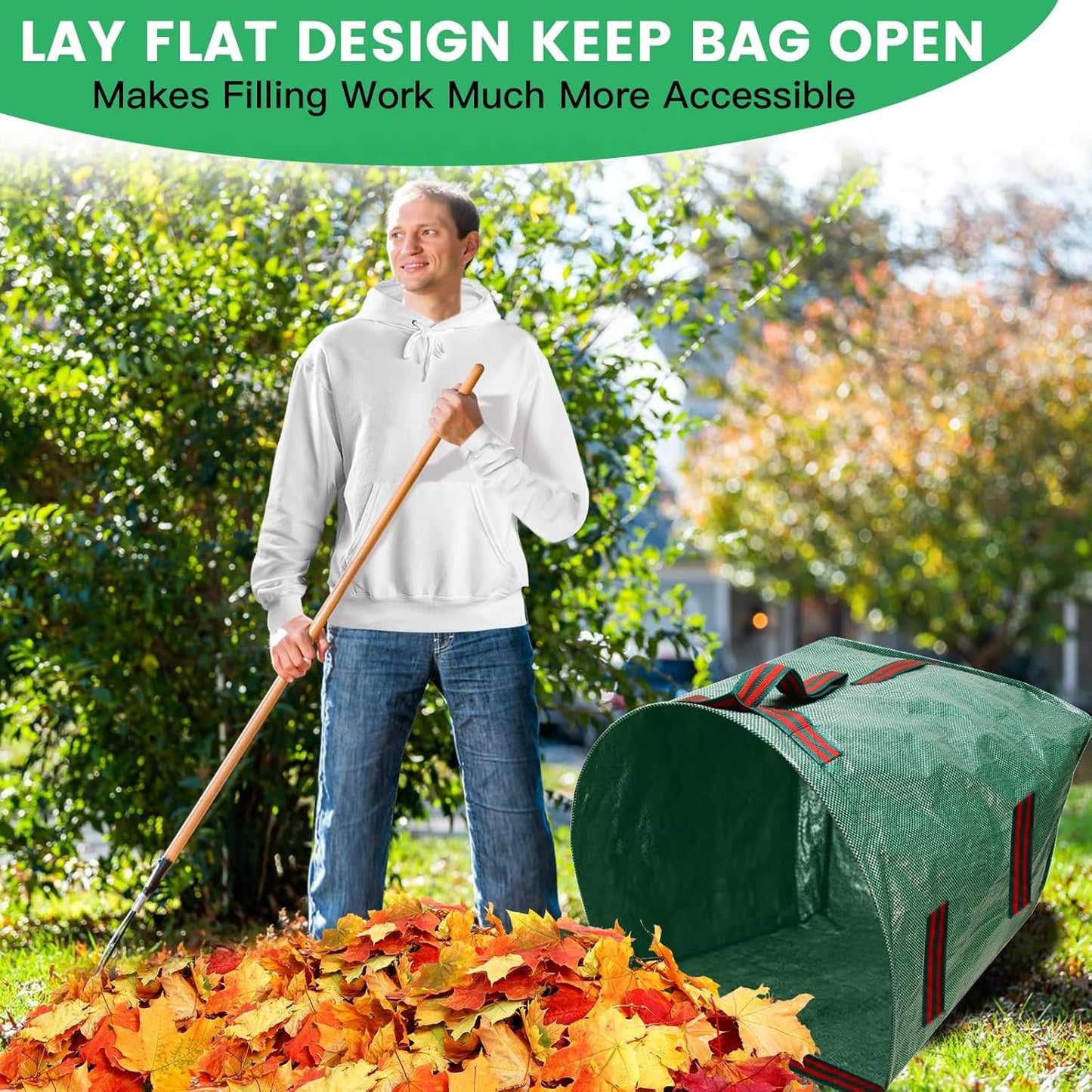 ARCITON 2-Pack 53 Gallon Reusable Yard Waste Bags 6 Reinforced Handles Heavy Duty Garden Bag Lawn and Leaf Bags Self-Standing Leaf Collector