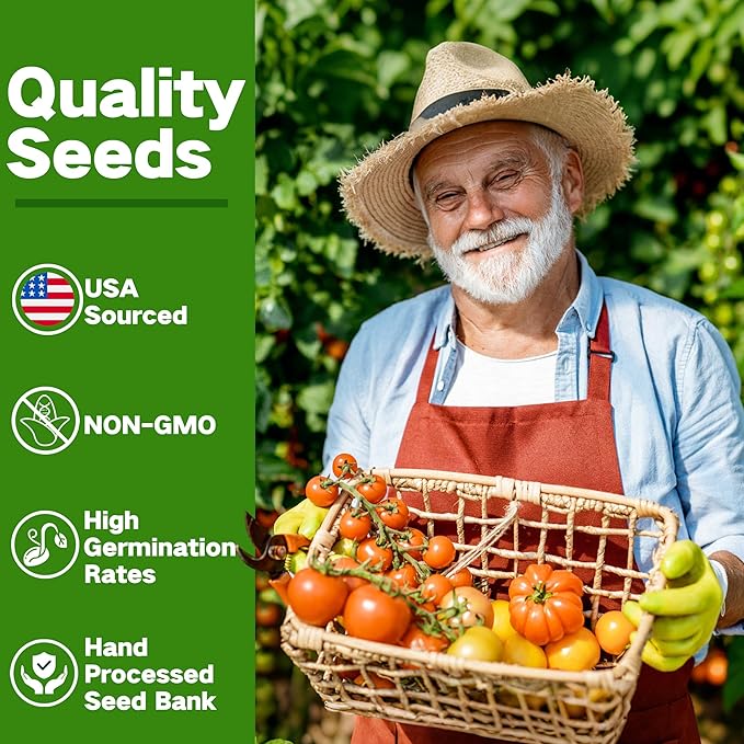 Lush&Dew Year-Round USDA Zone 7 Seed Bank, Gift for Mom Dad, 32 Varieties Non-GMO Heirloom Seeds of Vegetables, Flowers, Gardening Gifts for Women Men, Survival Kit for Raised Garden Bed, Greenhouse