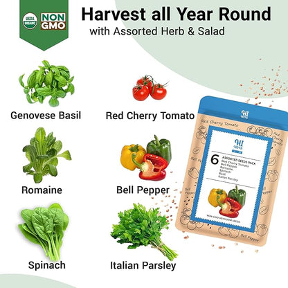 Herb & Salad Seed Pods for All Hydroponics Growing Systems, 8 Pods with 600+ Seeds of Basil, Spinach, Romaine, Red Cherry Tomato, Italian Parsley and Bell Pepper