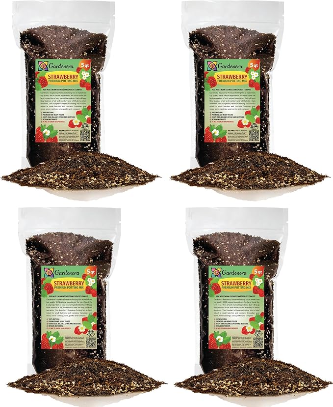 Gardenera Strawberry Premium Potting Soil Mix - Ideal Blend for Growing Robust and Flavorful Strawberries - 20 Quart