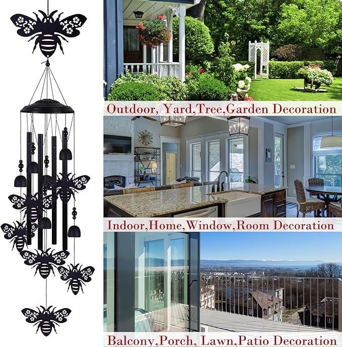 Bees Wind Chimes Outside Decor, Memorial Wind Chimes, Mobile Bee Bells, Music Wind Catcher, Bee Wind Chime for Home, Tree, Yard, Patio, Garden Decoration, Gifts for Bee Lovers, Festival Gifts for Mom