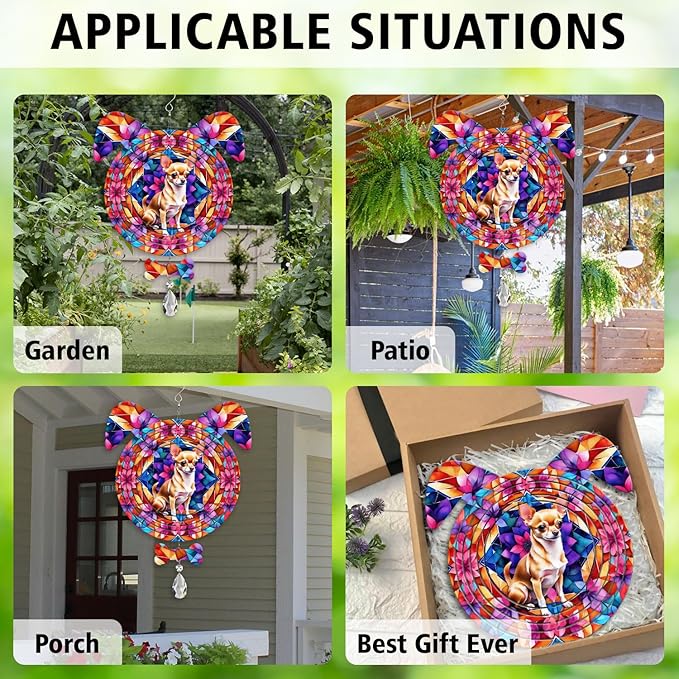 Chihuahua Dog Ears Wind Spinner, Chihuahua Wind Spinner Hanging for Yard and Garden