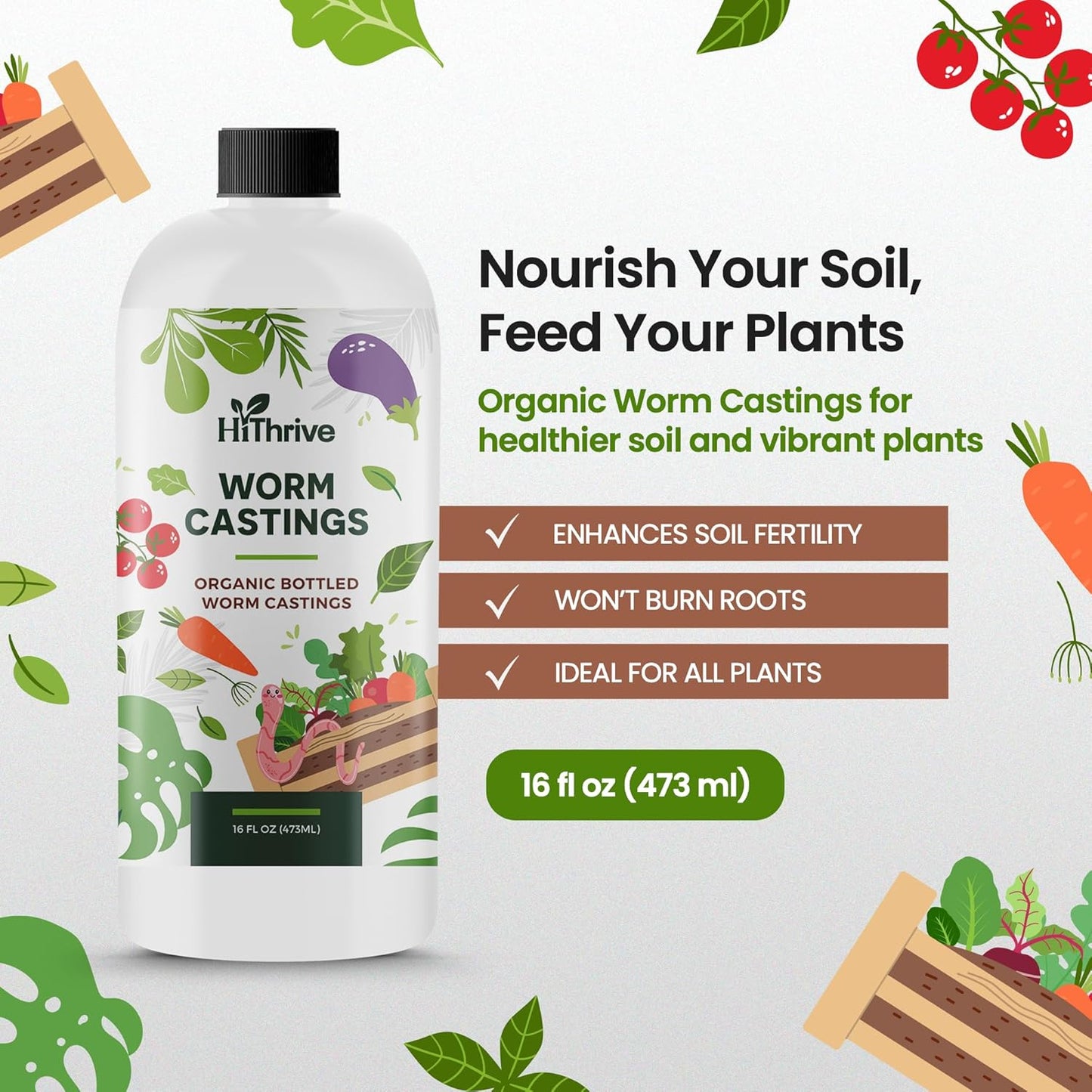 16oz Worm Castings for Plants - Makes 32 Gallons of Earthworm Castings Compost Tea, Liquid Worm Casting – Nutrient-Rich Organic Compost Worms for Healthier Soil & Vibrant Plant Growth