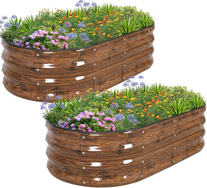 1MORE Galvanized Raised Garden Bed- Planter Garden Boxes Outdoor, Raised Beds for Gardening, 4x2x1ft Metal Garden Bed Kit for Vegetables Flower, Planter Raised Beds with Tools.Grain-2pack