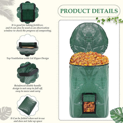Berlune 4 Pack 132 Gallons Reusable Yard Waste Bag Garden Lawn Leaf Collector Bag Large Heavy Duty Collapsible Compost Bin with Lid and Handles for Outdoor Debris Leaves Grass Clippings