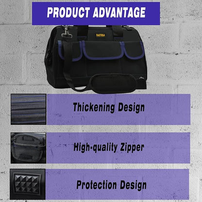 FASTECH 18 Inch Tool Bag, Waterproof Wide Mouth Tool Kit, Heavy Duty Tool Bag Organizer With Shoulder Straps, Tool Storage Package For Men/Women (18IN DarkBlue)