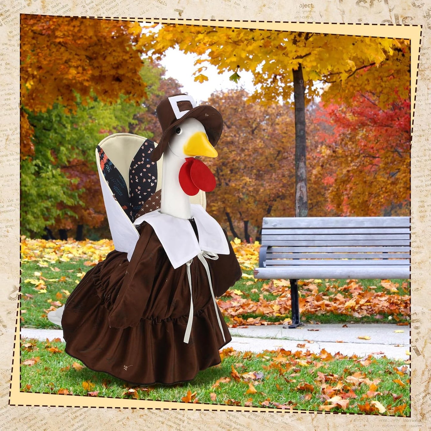 Suzile Thanksgiving Goose Outfit Dresses Clothes for 23" High Cement or Plastic Porch Goose Costume for Yard Lawn Outdoor Garden Patio Statue Xmas Santa Holiday Decor