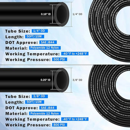 68 Pcs DOT Air Line with Quick Connect Air Fittings Kit 2 Roll 50FT 1/4" and 3/8" DOT Air Lines Kit with 66 Pcs Push Lock Air Line Fittings Pneumatic Push to Connect Air Hose Fitting