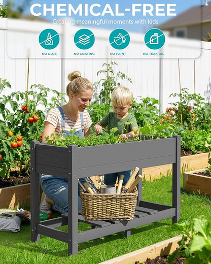 SERWALL Raised Garden Bed Set of 2, HDPE Raised Bed for Gardening All Weather Use- Grey