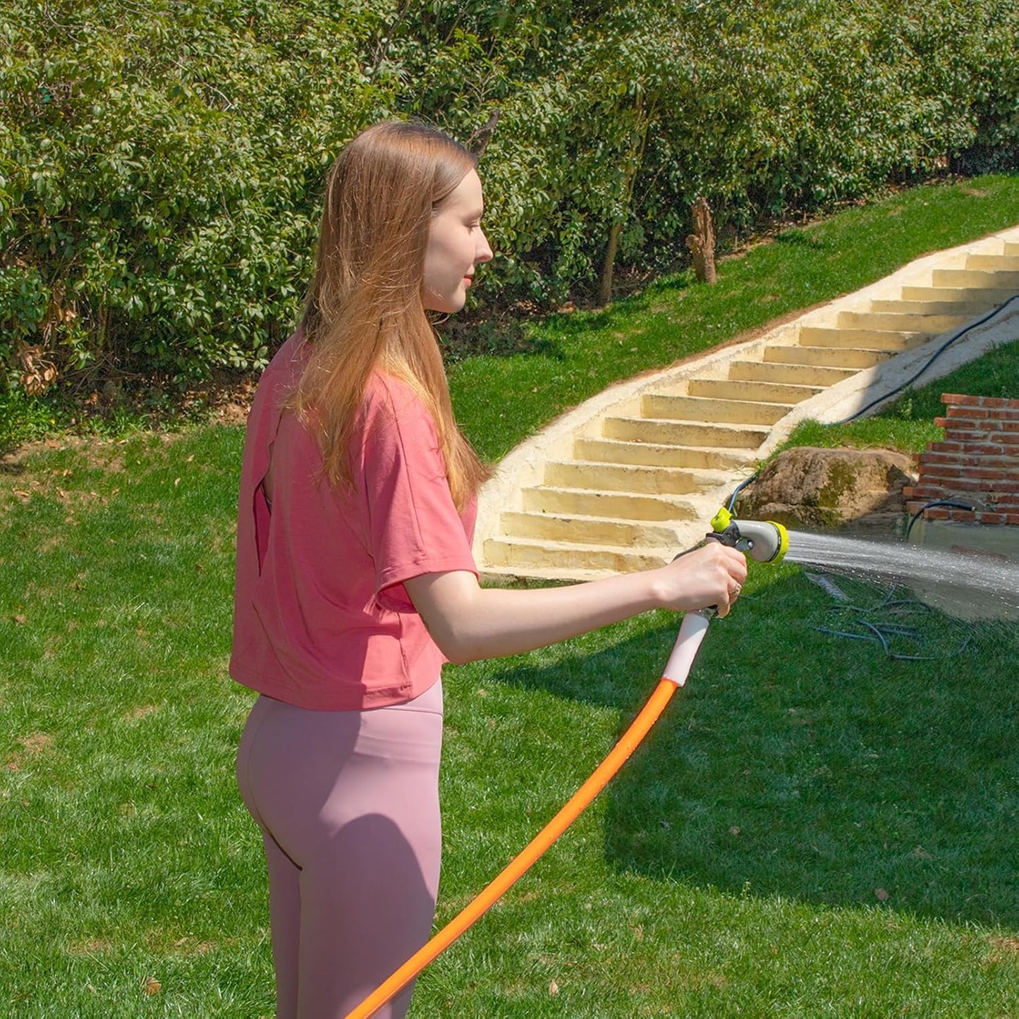 Fevone 25 ft x 5/8" Heavy Duty Garden Hose, Drinking Water Safe, Flexible & Kink-Free Hybrid Polymer Water Hose, Lightweight Outdoor Hose with 3/4" Solid Aluminum Fittings