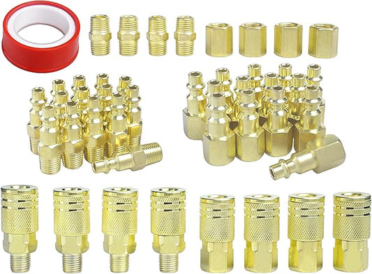 1/4" Air Hose Fittings Kit, 45 Pieces Quick Connect Air Compressor Fittings, Iron Plated Brass Air Tool Fittings, 300 PSI