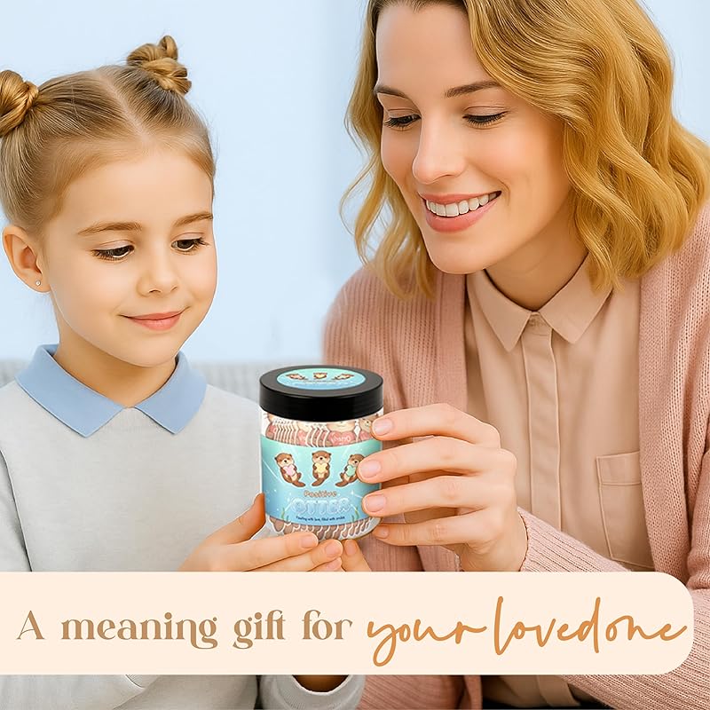 Positive Otter Jar With 60 Daily Affirmation Cards – Emotional Support Otter Gifts – Stress Relief Cute Mini Otter Decor – Fun Gifts For Teens Girls Boys – Inspirational Otter Birthday Card