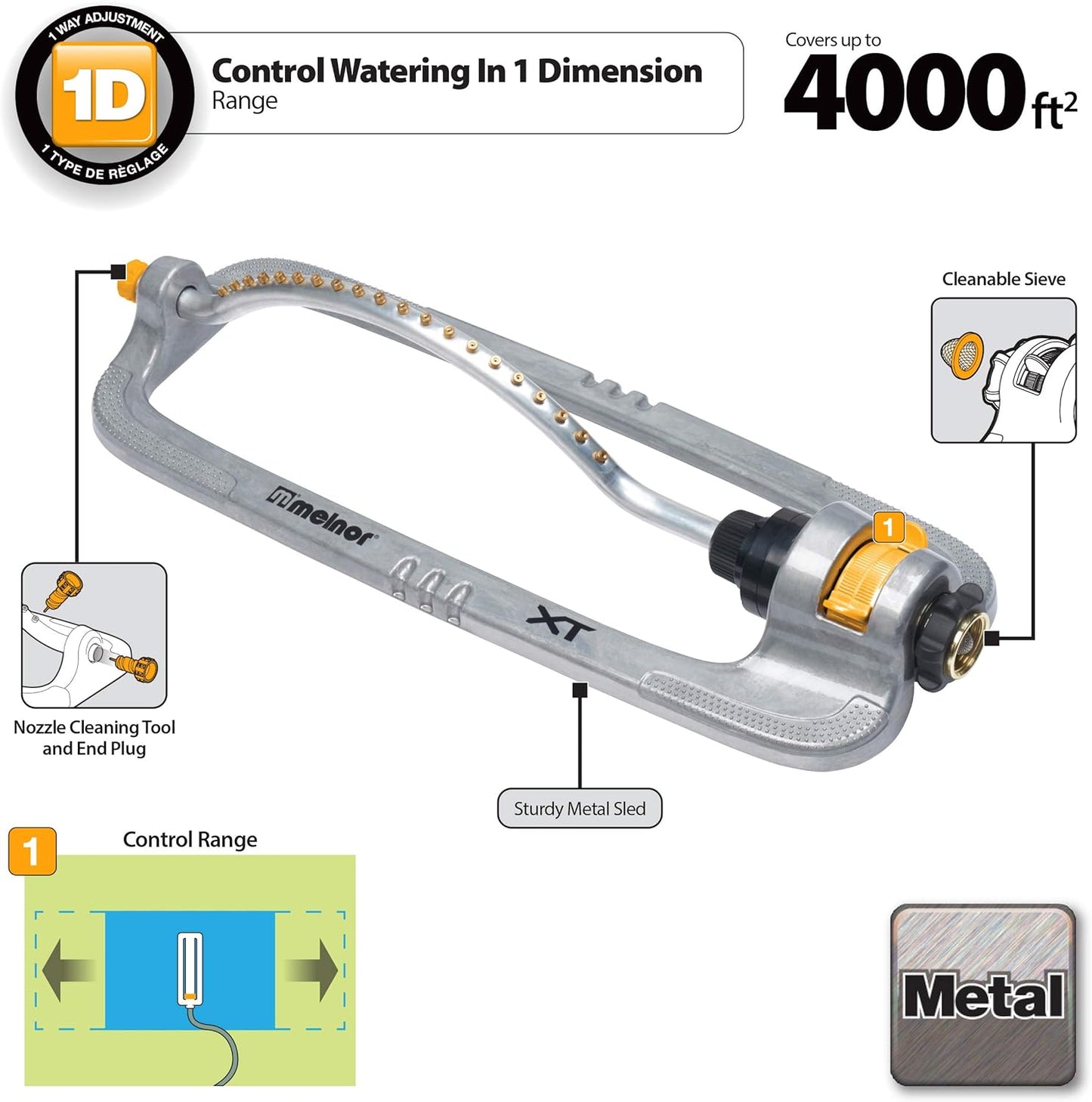 Melnor 65118-AMZ XT Metal Turbo Oscillating Sprinkler with QuickConnect Product Adapter Amazon Bundle, 4000 sq. ft. Coverage