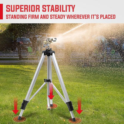 YAMATIC Impact Sprinkler on Tripod Base, 360 Degree Large Area, Heavy Duty Adjustable Pulsator Sprinkler for Lawn Yard and Grass, Spray up to 20-90ft, Brass Head, 2Pcs