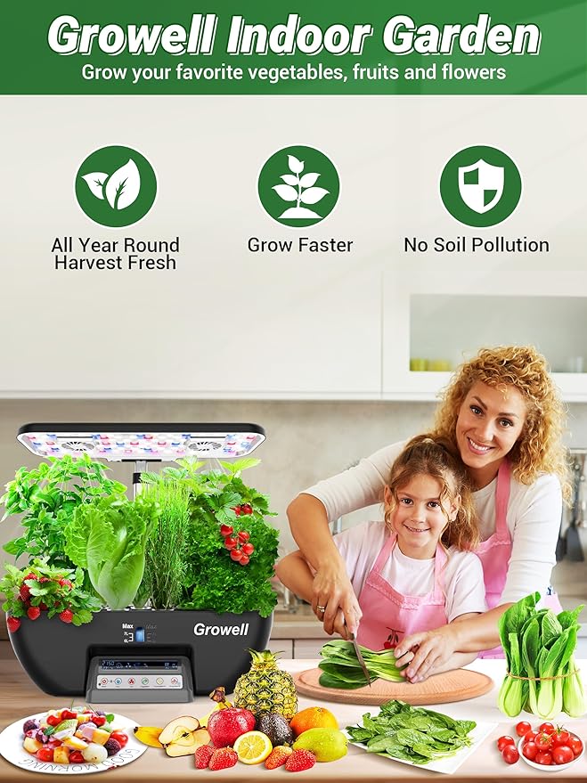 Hydroponics Growing System Kit, 17 Pods Herb Garden with 102 28W Full-Spectrum Grow Lights & 2 Fans, Indoor Garden with Water Pump, 10L Water Tank, Auto Timer, Height Adjustable (Black & Grey)