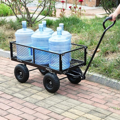 Wagon With Removable Sides for Farms, Warehouses - Garden Dump Cart With Air Wheels (Black) - Essential for Your Dream Garden