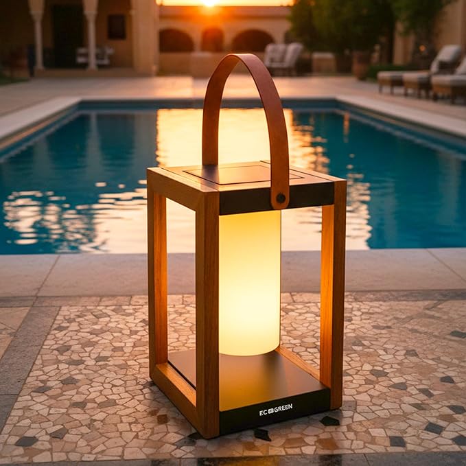 EcoGreen Solar Lantern with Handle – 7.87x12.2 in Waterproof Outdoor Solar Light, Warm White, 8H Auto-On, Portable for Patio, Yard, Pathway, Porch & Camping (Single Pack)