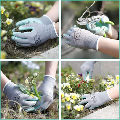 HAUSHOF 6 Pairs Garden Gloves for Women, Nitrile Coated Working Gloves, for Gardening, Restoration Work, Medium, Pink & Green, M