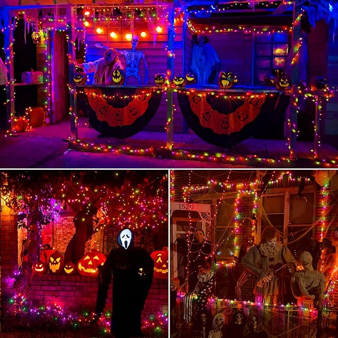 Brizled Mini Halloween Lights, 78.74ft 240 LED String Lights Connectable, 8 Modes Outdoor Halloween Lights, Spooky Tree Light with Timer for Carnival Party Decor, Purple & Green & Orange