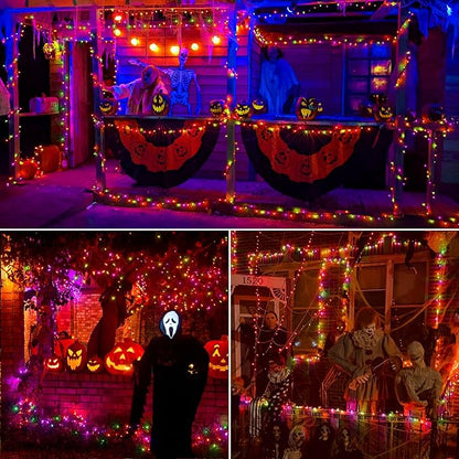 Brizled Mini Halloween Lights, 78.74ft 240 LED String Lights Connectable, 8 Modes Outdoor Halloween Lights, Spooky Tree Light with Timer for Carnival Party Decor, Purple & Green & Orange