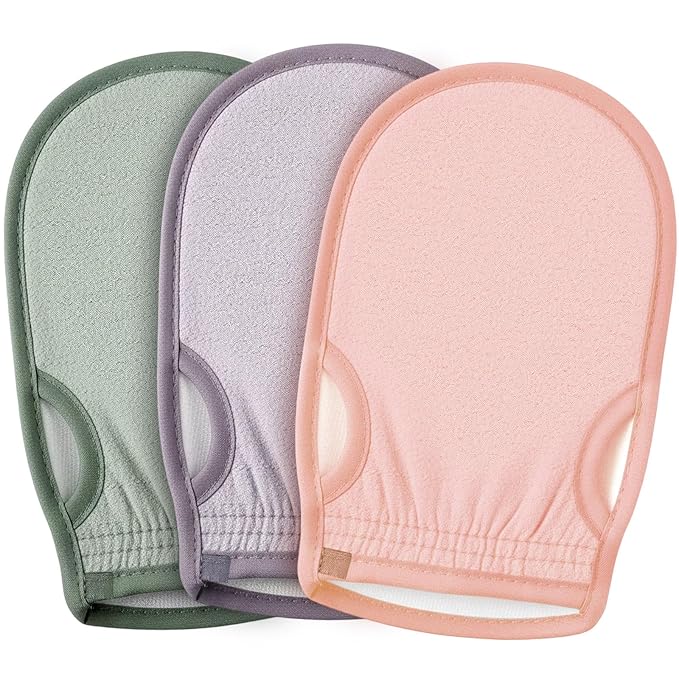 3 Pcs Korean Exfoliating Gloves with Thumb Holes Thorough Exfoliating Mitts for Dead Skin Removal Shower, Machine Washable, Reusable and Skin-friendly Material