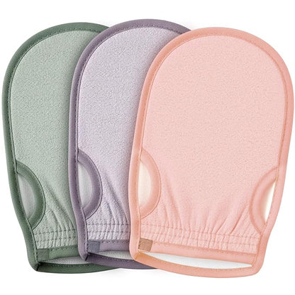 3 Pcs Korean Exfoliating Gloves with Thumb Holes Thorough Exfoliating Mitts for Dead Skin Removal Shower, Machine Washable, Reusable and Skin-friendly Material
