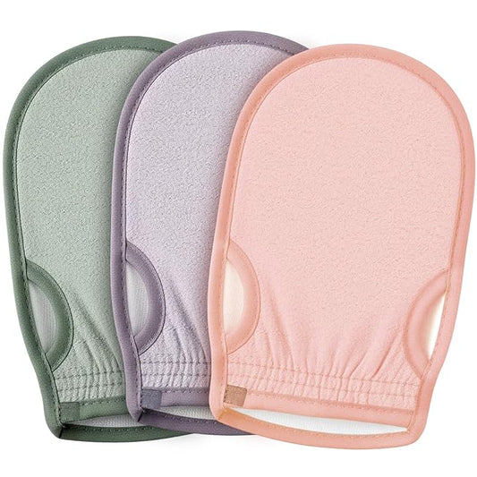 3 Pcs Korean Exfoliating Gloves with Thumb Holes Thorough Exfoliating Mitts for Dead Skin Removal Shower, Machine Washable, Reusable and Skin-friendly Material