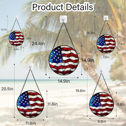 Stained Glass Window Hanging, Blue, White Red National Flag Pattern Sun Catchers Diamond Glass Panel Window Hangings Decor for Birthday Gifts for Women, Men, and Mom 14.9x14.9IN