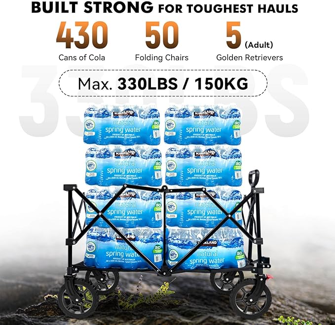 Hikenture Collapsible Wagon - 330LBS Capacity, Extra Large Foldable Wagon with All-Terrain Wheels, Utility Beach Cart for Outdoor Garden