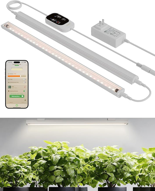 GLOWRIUM Smart Grow Lights for Indoor Plants with APP, 15" Full Spectrum Grow Light Strips, G6 Plant Light Strip with auto Timer, 3 Angle dimming Levels for Plant Shelf,2-Pack (White, 16W)