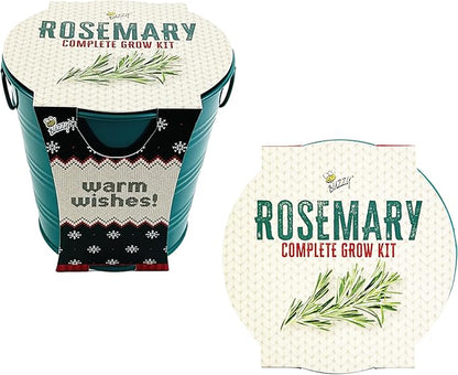 BUZZY Seeds Holiday Rosemary Grow Kit – Indoor Herb Garden Starter Pail with Non-GMO Seeds, Growing Medium, and Easy Instructions – DIY Christmas Gardening Gift, Stocking Stuffer