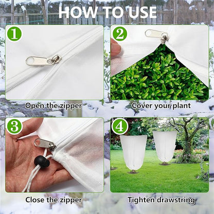 2 Pack Plant Covers Freeze Protection for Winter, 70.9''×47.2'' Frost Cloths for Outdoor Plants Cold Weather Blankets with Zipper Drawstrings