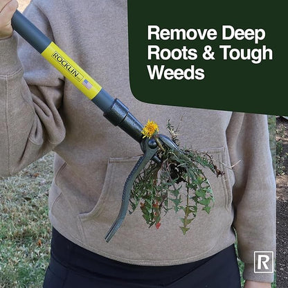 Rocklin™ Stand Up Weed Puller Tool - 4 Claw Steel Head - 48 inch Handle - 100% Metal - Easily Remove Weeds Without Bending or Kneeling (WeedPuller2.0)