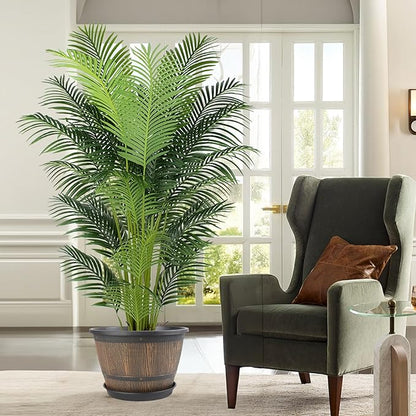 16-inch-Plant-Pots-Indoor-Outdoor, 4 Pack Large Whiskey Barrel Planters with Drainage Holes & Saucer, Plastic Flower Pots Imitation Wine Barrel Design, Decorative Garden Pots for Plants