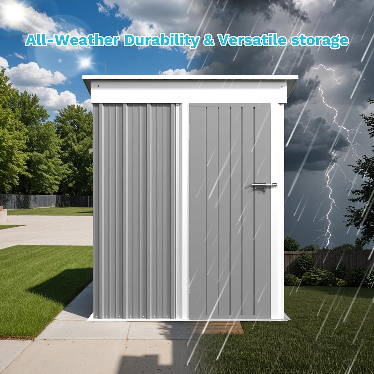 Greesum 5x3FT Outdoor Storage Shed, Utility Tool Shed Metal Storage Garden Shed with Door & Lock for Patio Storage, Gray