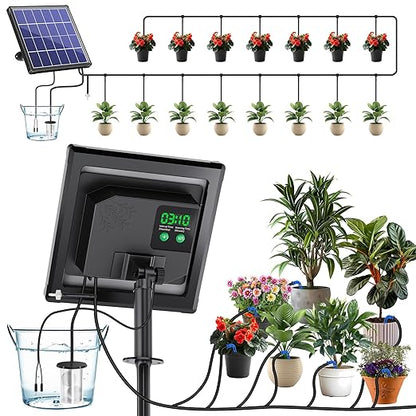 Biling Solar Drip Irrigation System, 3W Drip Irrigation Kit Digital Programmable Smart Watering for 15 Potted Plants Outdoor Indoor Garden