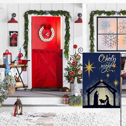 Christmas Oh Holy Night Garden Flag 12x18 Double Sided,Nativity with Star of Bethlehem Small Yard Flag,Seasonal Christ Winter Decors for Xmas Farmhouse Outside Outdoor