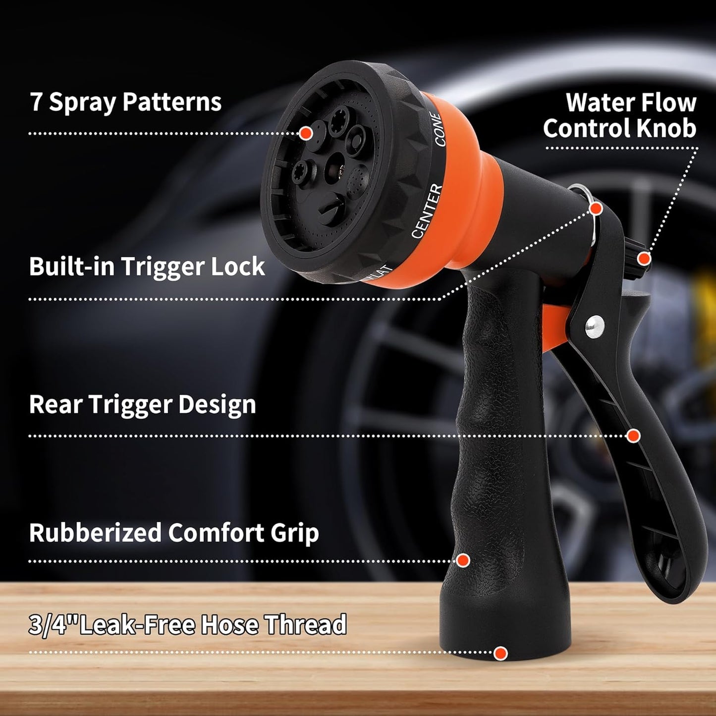 NEXCOVER Hose Nozzle 2PK, Garden Hose Nozzle with 7 Adjustable Watering Patterns, ABS Hose Nozzle Sprayer, Non-Slip Water Spray Nozzle for Watering Plants & Lawns, Cleaning, Washing Pets & Cars