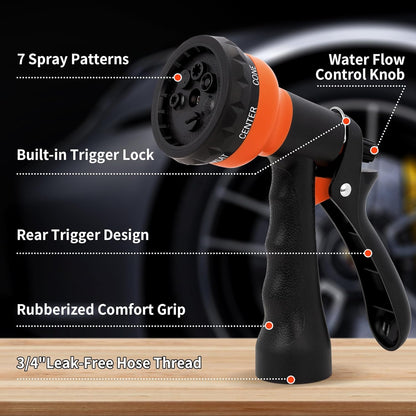 NEXCOVER Hose Nozzle 2PK, Garden Hose Nozzle with 7 Adjustable Watering Patterns, ABS Hose Nozzle Sprayer, Non-Slip Water Spray Nozzle for Watering Plants & Lawns, Cleaning, Washing Pets & Cars