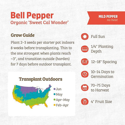 Back to The Roots 100% Organic Heirloom Seeds - Bell Pepper Value Pack (400mg Total)