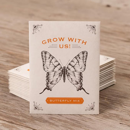 Bentley Seeds Grow with Us Pre Filled Butterfly Mix Seed Packets - 25 Individual Assortment Butterfly Mix Seed Packs for Party Favors Non-GMO Eco-Friendly Summer to Fall Gift - Outdoor Garden Seeds