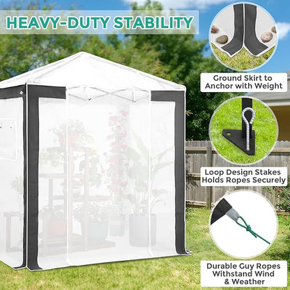 EAGLE PEAK 6x4 Portable Walk in Greenhouse with Polyester Reinforced Corners, Instant Pop up Indoor Outdoor Gardening Green House, Roll Up Zipper Entry Door and Mesh Windows, Gray/White