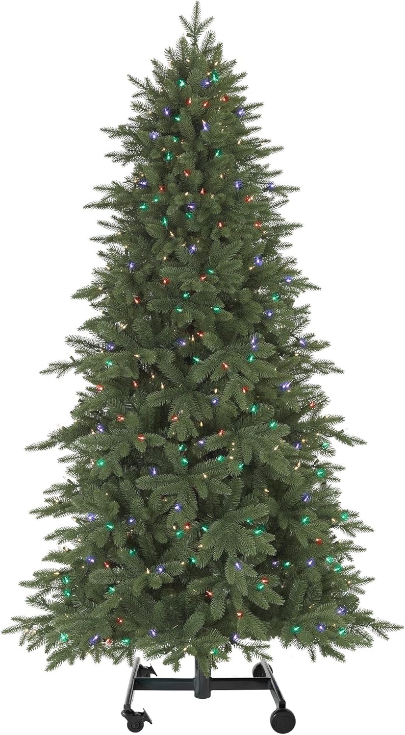 Treetopia Green Artificial Christmas Tree | Addison Spruce - 10 Feet | Pre-lit with 1200 LED Candlelight & Multi Colored Lights | Includes Tree Stand, On/Off Foot Pedal
