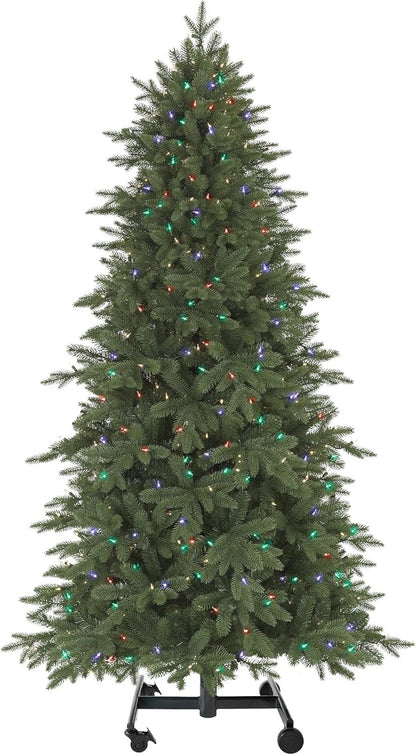 Treetopia Green Artificial Christmas Tree | Addison Spruce - 10 Feet | Pre-lit with 1200 LED Candlelight & Multi Colored Lights | Includes Tree Stand, On/Off Foot Pedal