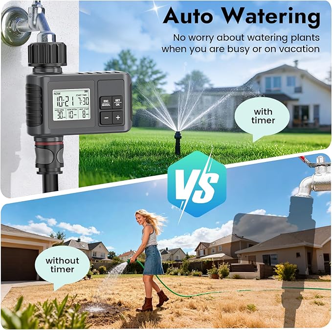 Insoma Water Timer, 1 Zone Outdoor Hose Timer for Garden Faucet with Auto/Manual/Rain Delay Mode, Sprinkler Irrigation Timers for Yard Lawn