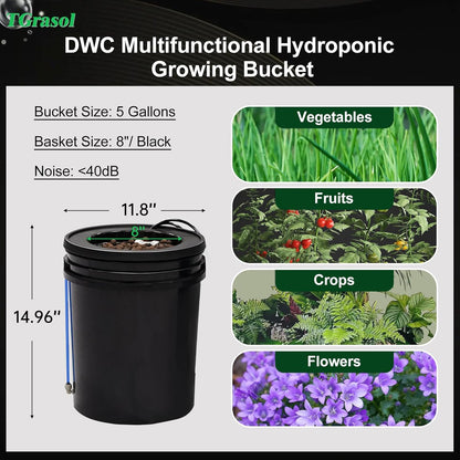 Hydroponics Growing System Kit with Top Drip 5 Gallon 4-Bucket Recirculating DWC Hydroponic System Kit Not Easy to Leak for Growing Plants Indoors and Outdoors (4-Bucket+Top Drip)