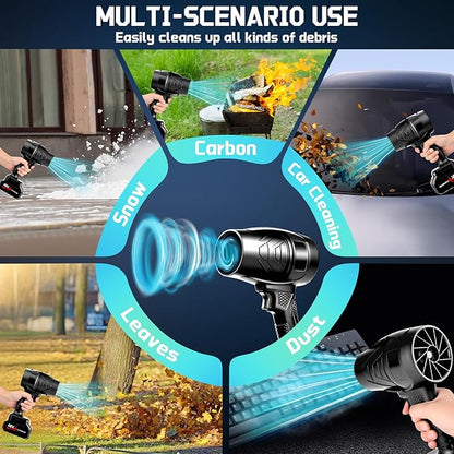 Leaf Blower Cordless Handheld Dust Cleaner, 600000RPM Portable Electric Leaf Blowers with 2 x 4000mAh Batteries, High-Speed Turbo Jet Blower for Patio Cleaning, Lawn Care, Leaves (Black)