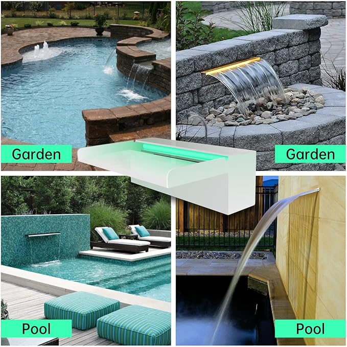 Pond Waterfall Spillway, APP Control Multi-Color LED Light Outdoor Pool Fountain, Acrylic Water Spillway Koi Fountains Kit for Garden Patio Swimming Pool Decoration - 23.6"x7.8"x3.9"